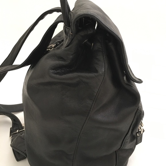 DKNY Black Mini Leather Backpack 10x8x5 Magnetic Snaps Silver Hardware - Picture 3 of 16